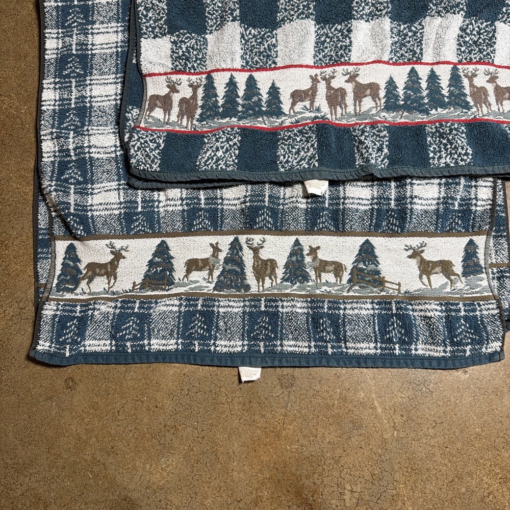 Vintage Christmas Green Plaid Deer Towels - Picture 4 of 10